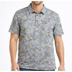 Penguin 1/4 Button Short Sleeve Soft Knit Shirt Mens XXL Blue Gray Print